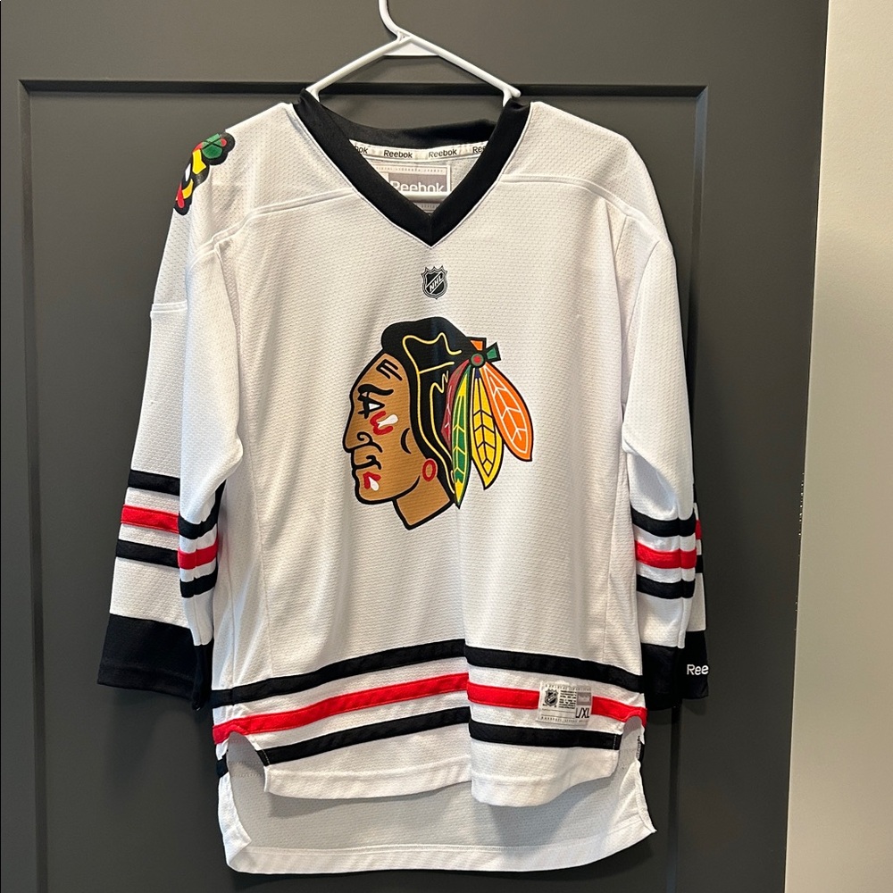 Reebok White Jersey with Black and Red Stripes